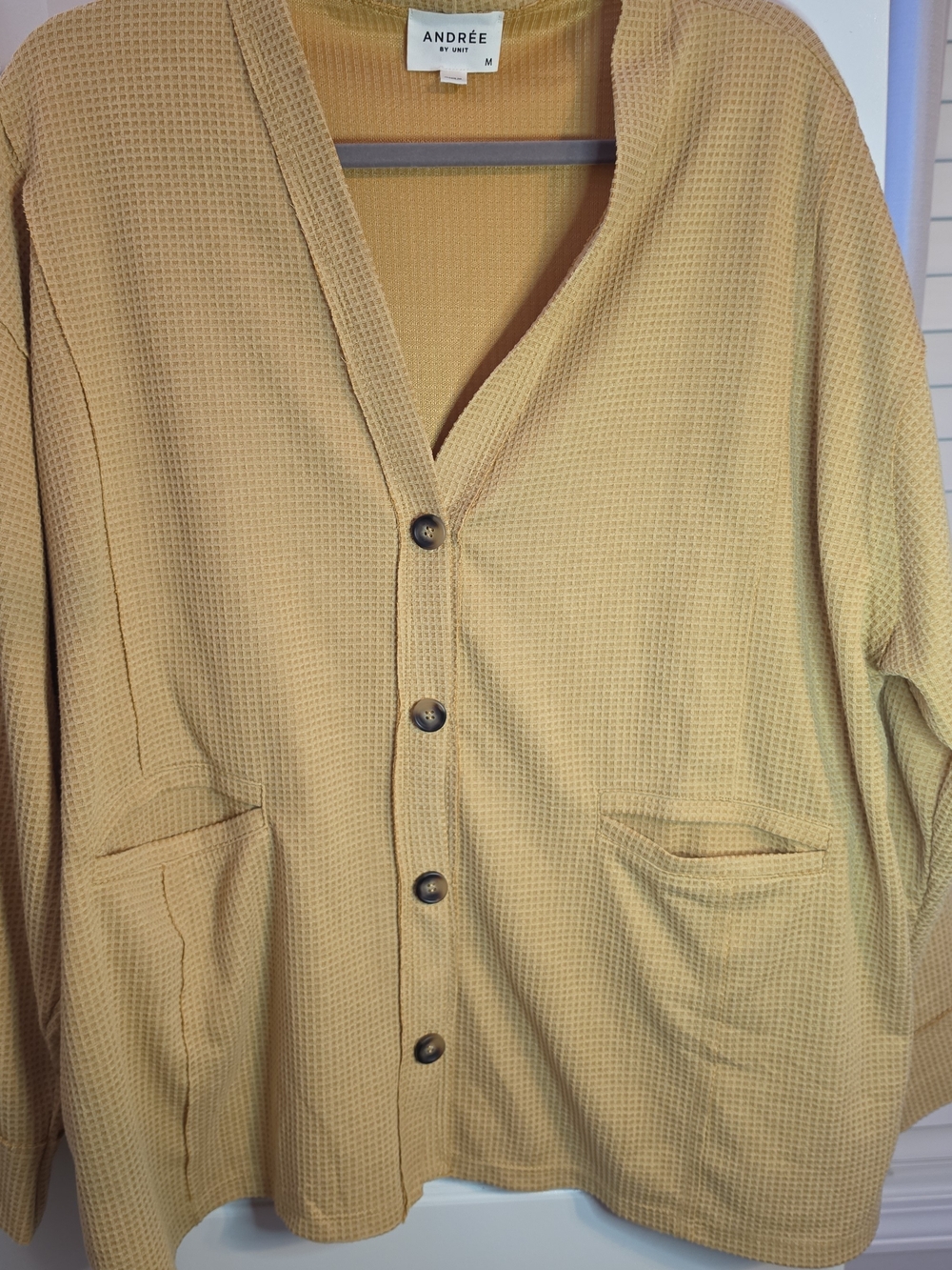ANDRÉE BY UNIT Mustard Waffle-Knit Button Cardigan